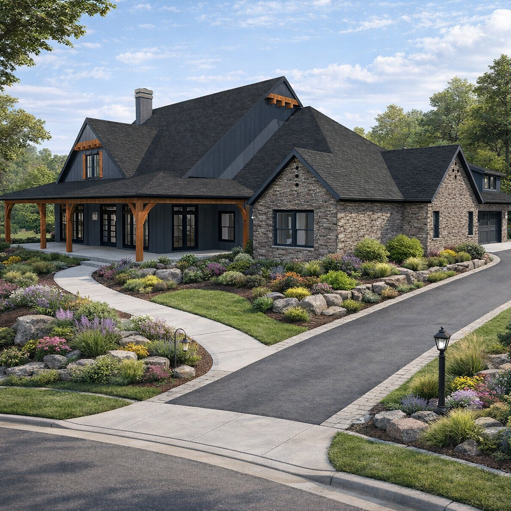 Custom home exterior by Timber Carver Homes